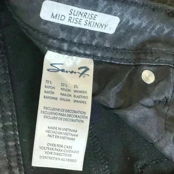 7 For All Mankind Sunrise Midrise Skinny Jeans Black Animal Print Leopard Stretc - Picture 4 of 6